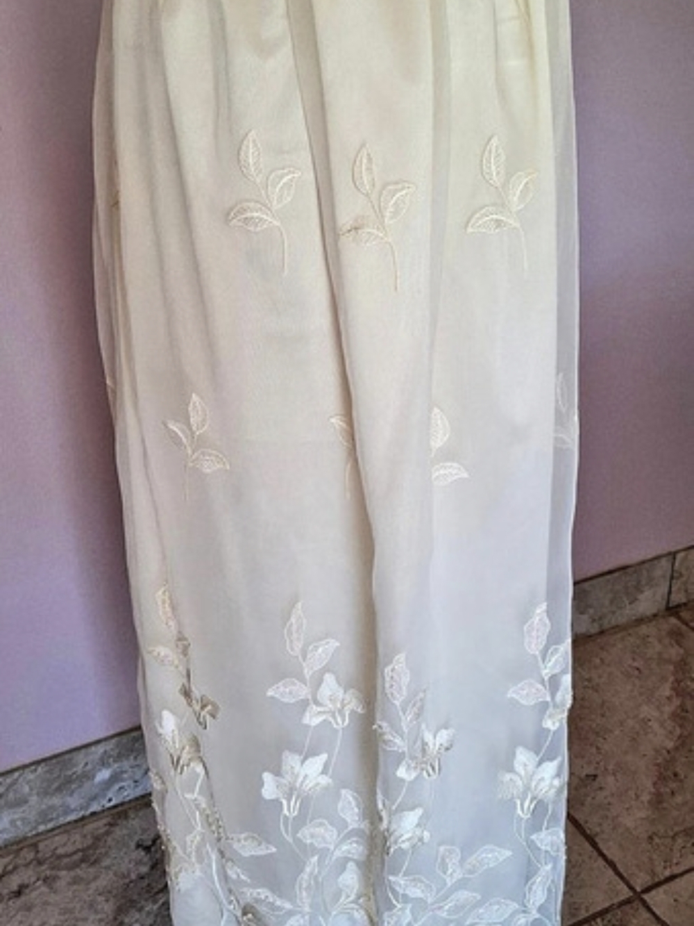 Vintage Y2K Embroidered Tulle Midi Skirt Sequin Beaded Fairycore XXS 2004